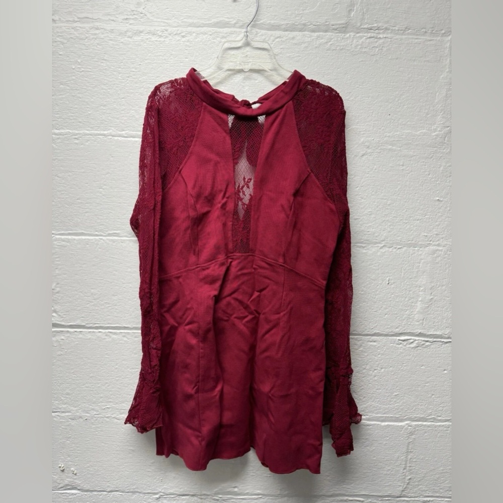Free People It's Now or Never Wine Red Lace Bodycon Dress - Picture 2 of 7